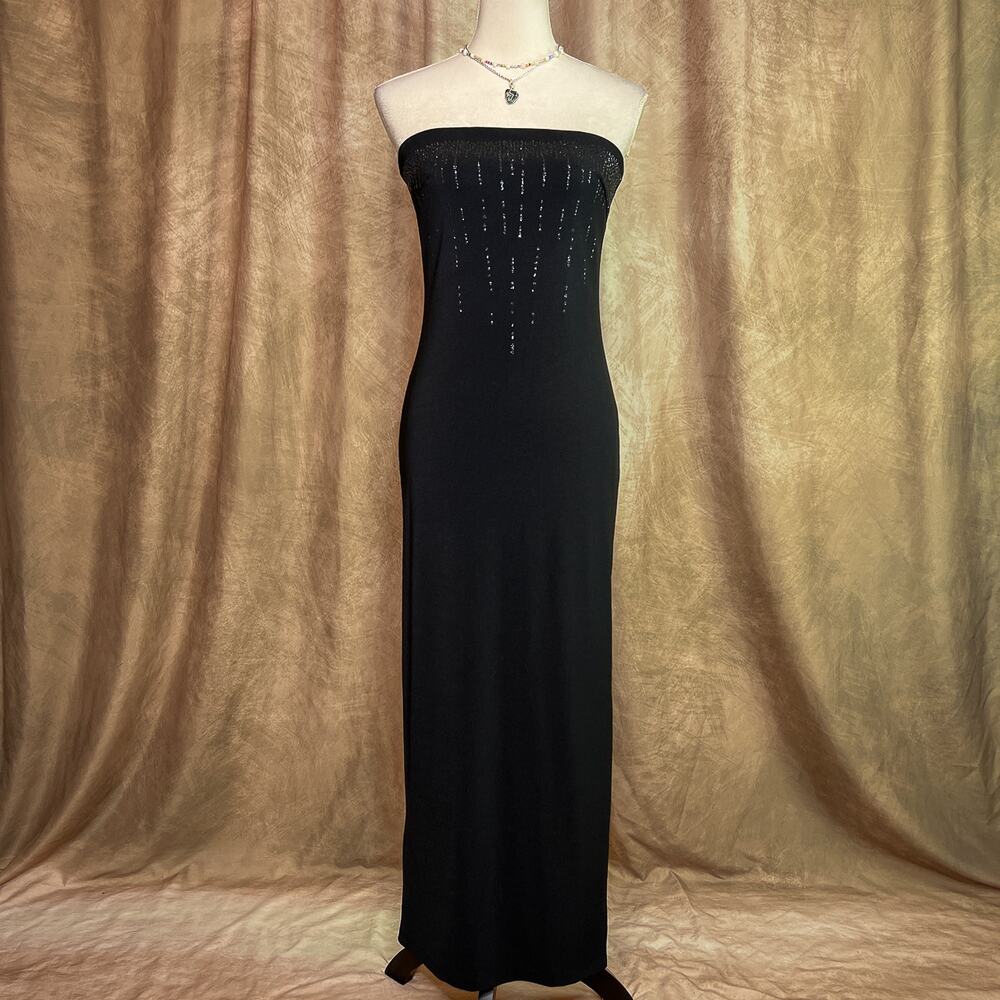 Vintage Strapless Dress Evening Gown Maxi Sheath Glitter Y2K McBling Club Indie